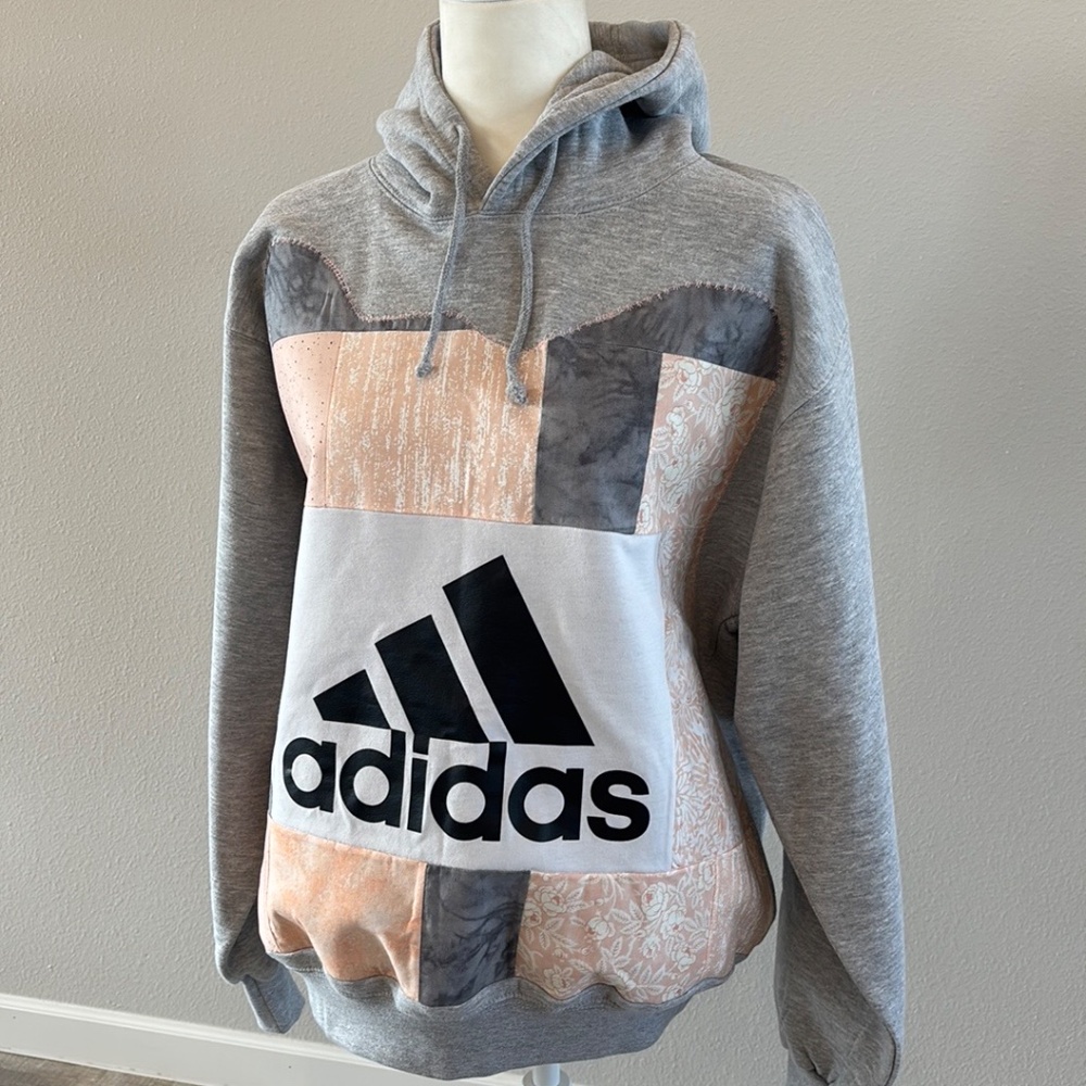 Upcycled Pink & Grey Adidas Hoodie